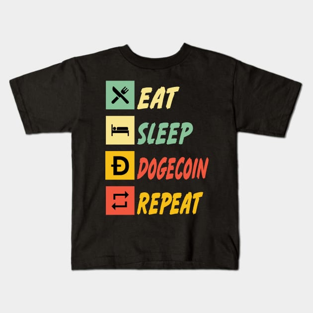 Eat Sleep Dogecoin Repeat Funny Crypto Elon MemesEat Sleep Dogecoin Repeat Kids T-Shirt by Donebe